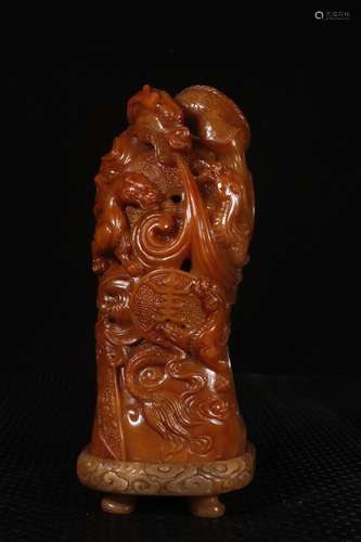 A Chinese Tianhuang Stone Incense Holder Ornament With Beast Carving