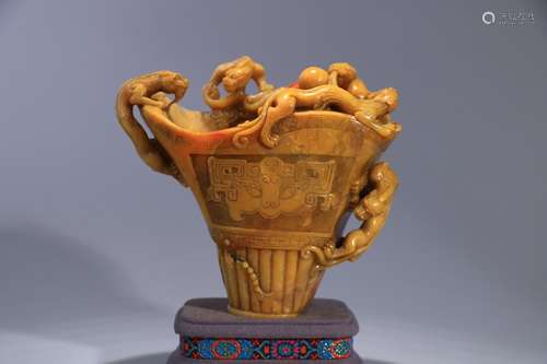 A Chinese Tianhuang Stone Vessel With Dragon Carving