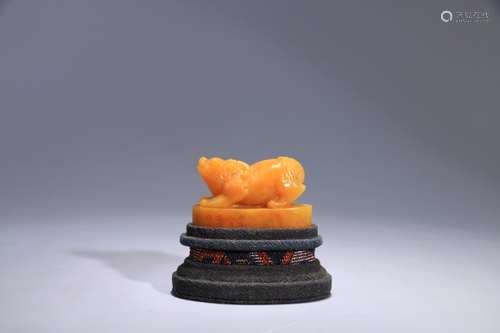 A Chinese Tianhuang Stone Seal With Beast Carving