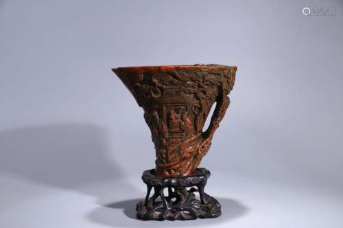 A Chinese Agarwood Cup With Story Carving