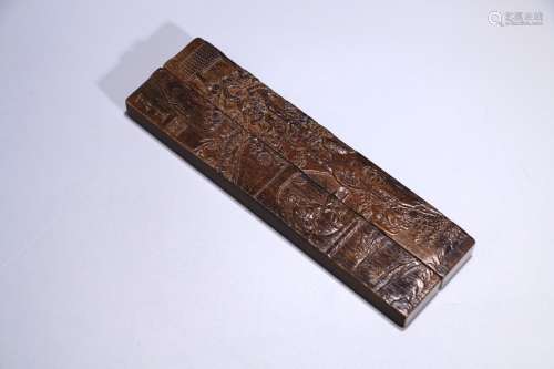 A Chinese Agarwood Paperweight With Story Carving