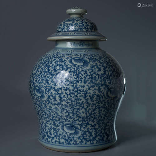 A Chinese Blue and White Twining Lotus Pattern  Porcelain Jar