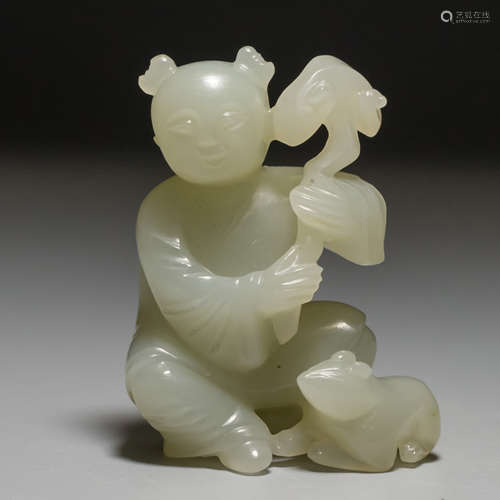 A Chinese White Hetian Jade Carved Figure Ornament