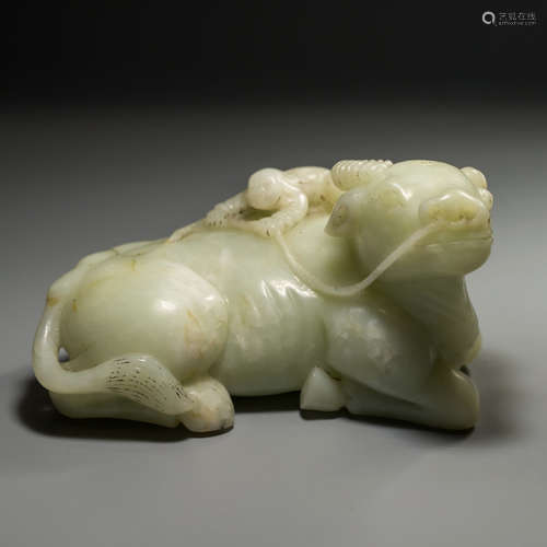 A Chinese Jade Carved Ox Ornament