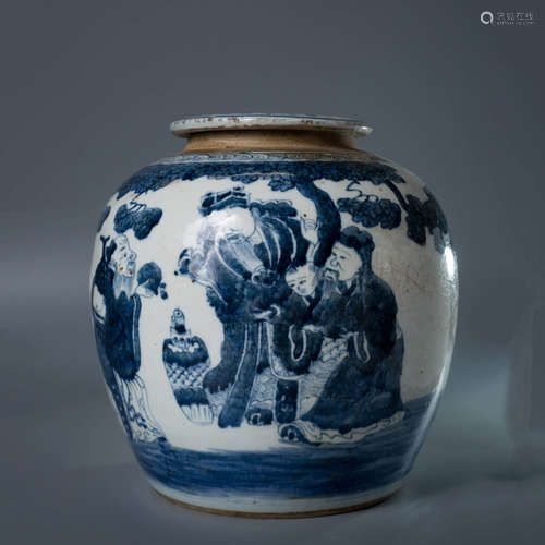 A Chinese Blue and White Figure Painted Porcelain Jar