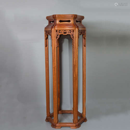 A Chinese Rosewood Hexagon Flower Stand