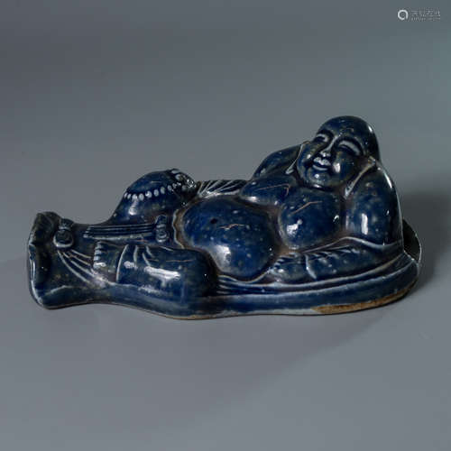 A Chinese Royak Blue Glaze Porcelain Maitreya Buddha Wall Case