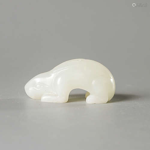 A Chinese White Hetian Jade Carved Rabbit Ornament