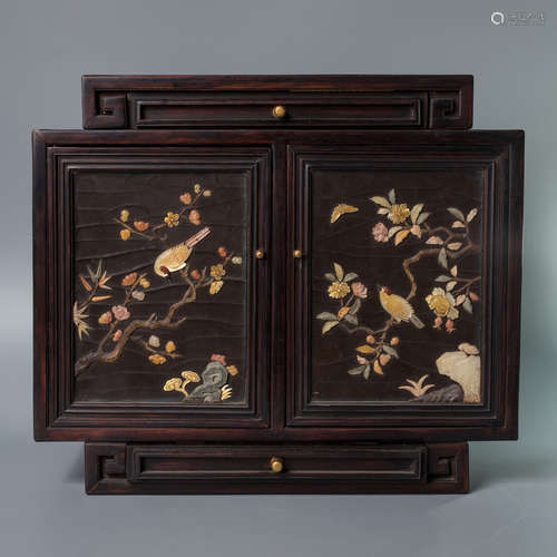 A Chinese Gem Inlaid Flower&bird Pattern Rosewood Box