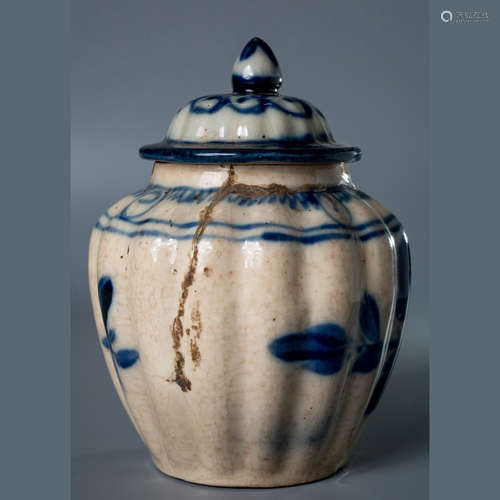 A Chinese Blue and White Floral Porcelain Jar