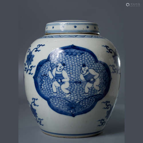 A Chinese Blue and White Boy Painted Porcelain Jar