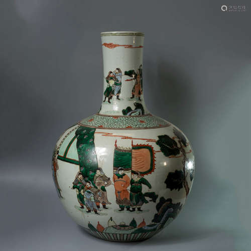 A Chinese Famille Verte Figure Painted Porcelain Vase