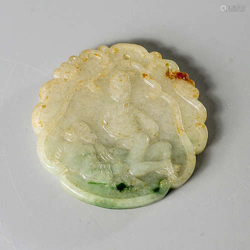 A Chinese Figure Carved Jadeite Pendant