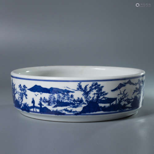 A Chinese Blue and White Landscape Painted  Porcelain Washer