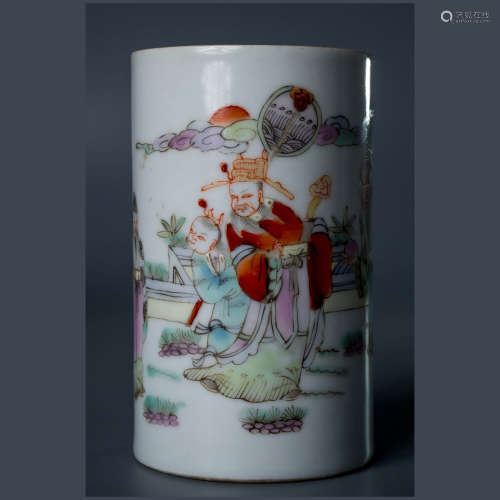 A Chinese Famille Rose Eight Immortals Porcelain Brush Pot