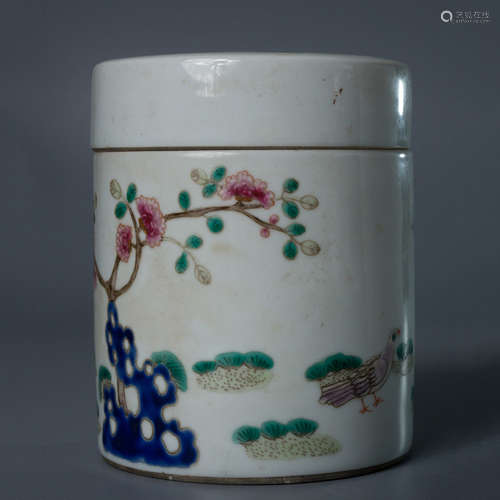 A Chinese Famille Rose Flower&Bird Pattern Porcelain Caddy