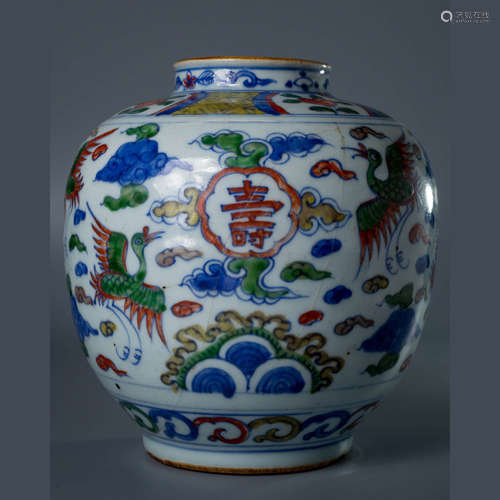 A Chinese Blue and White Famille Verte Painted Porcelain Jar