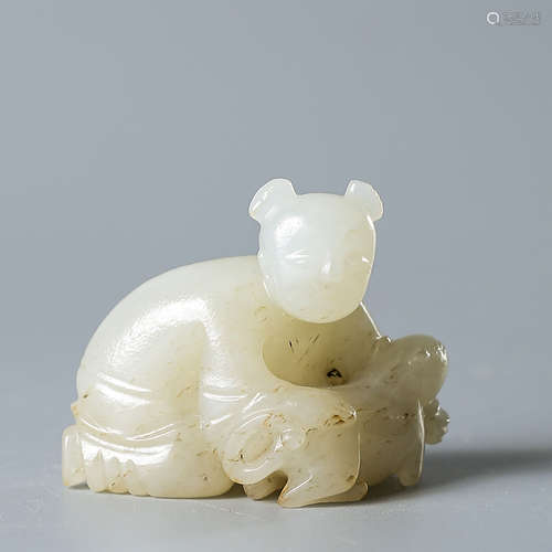 A Chinese White Hetian Jade Carved Boy Ornament