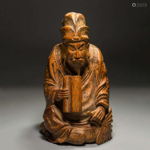 A Chinese Bamboo Carved Confucius Statue