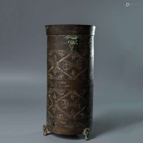 A Chinese Dragon Pattern Bronze Arrow Tube