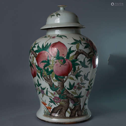 A Chinese Famille Rose Peach Painted Porcelain Jar