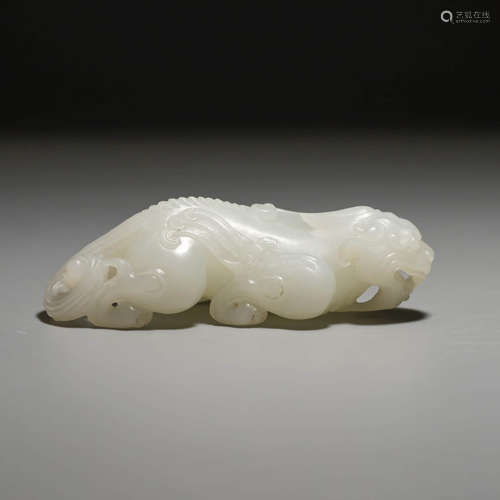 A Chinese White Hetian Jade Carved Beast Ornament