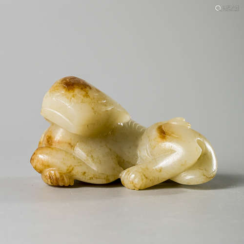 A Chinese White Hetian Jade Carved Beast Ornament