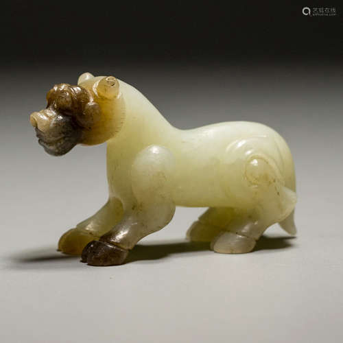 A Chinese White Hetian Jade Carved Beast Ornament