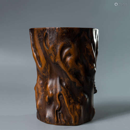 A Chinese Boxwood Carved Brush Pot