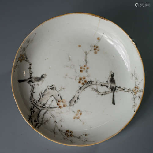 A Chinese Plum Blossom Painted Light-Reddish-Purple Porcelain Plate