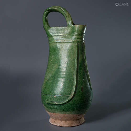 A Chinese Green Glazed Porcelain Bag Shaped Pot