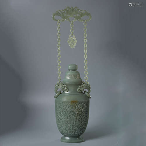 A Chinese White Hetian Jade Chains Vase