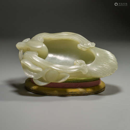 A Chinese White Hetian Jade Carved Brush Washer