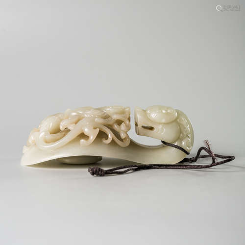 A Chinese White Hetian Jade Carved Belt Hook