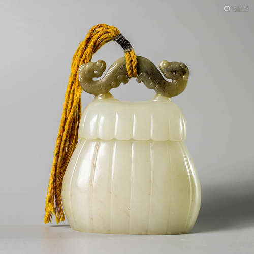 A Chinese White Hetian Jade Jar with Cover