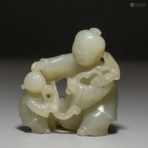 A Chinese White Hetian Jade Carved Figure Ornament