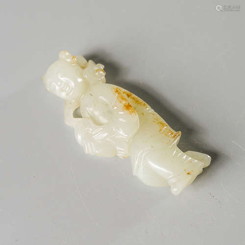 A Chinese White Hetian Jade Carved Boy Ornament