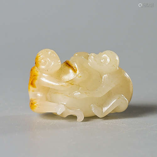 A Chinese White Hetian Jade Carved Monkey Ornament