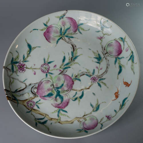 A Chinese Famille Rose Nine Peaches Painted Porcelain Plate