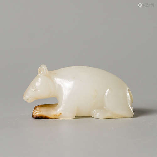 A Chinese White Hetian Jade Carved Bear Ornament