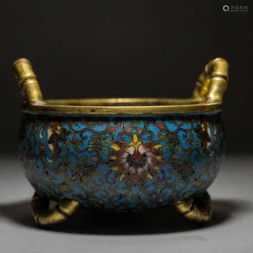 A Chinese Cloisonne Twining Lotus pattern Gild Bronze Incense Burner