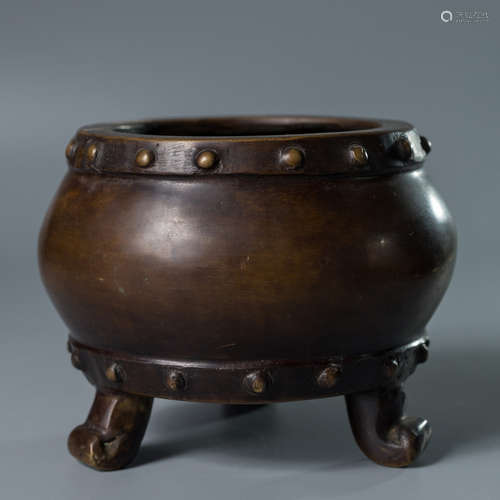 A Chinese Bronze Three-legged Incense Burner