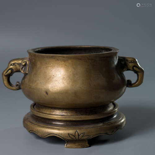 A Chinese Double Ears Bronze Incense Burner