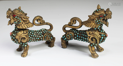 A Pair of Bronze Qilin Figurines