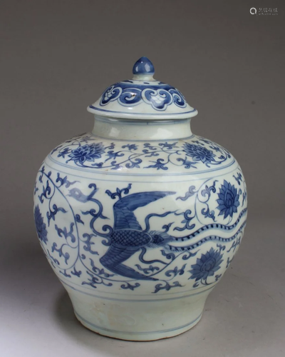 Chinese Blue & White Porcelain Jar with Lid