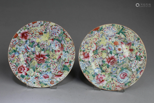 A Pair of Chinese Polychrome Porcelain Plates