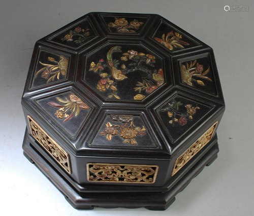 A Carved Hardwood (possibly Zitan) Octagonal-shaped