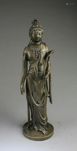 A Bronze Standing Guanyin Statue