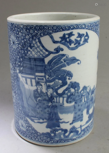 Chinese Blue & White Porcelain Brushpot