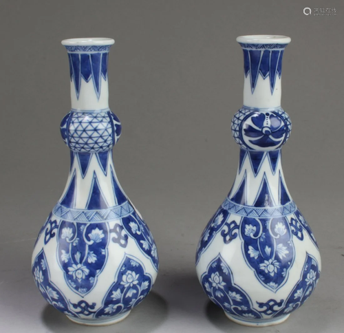 A Pair of Chinese Blue & White Porcelain Vases